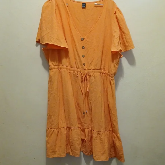 Orange Button-Front Dress - Picture 1 of 5